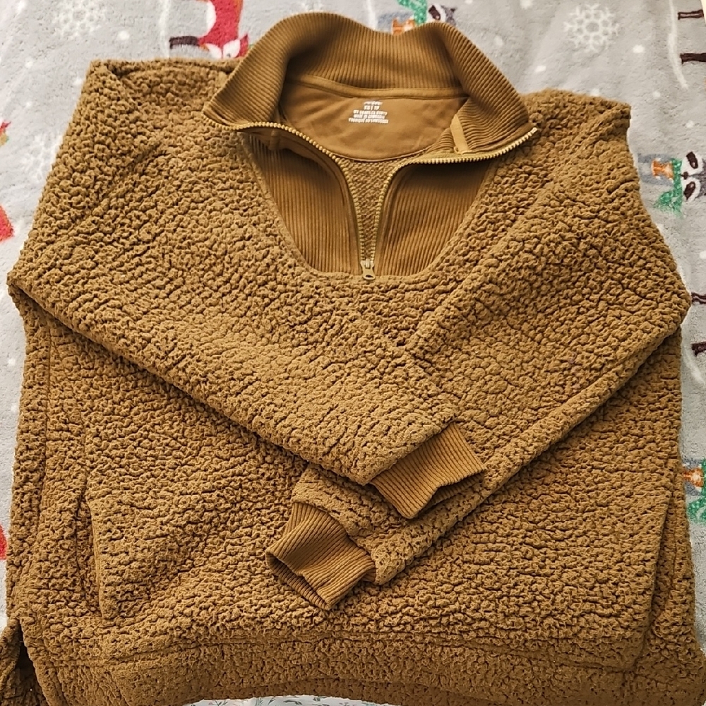 Aerie Womens's Brown Zip-Up Sherpa Sweater